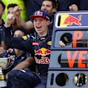 www.sutton-images.com\r\rRace winner Max Verstappen (NED) Red Bull Racing celebrates with the team at Formula One World Championship, Rd5, Spanish Grand Prix, Race, Barcelona, Spain, Sunday 15 May 2016.\r\rBEST IMAGE